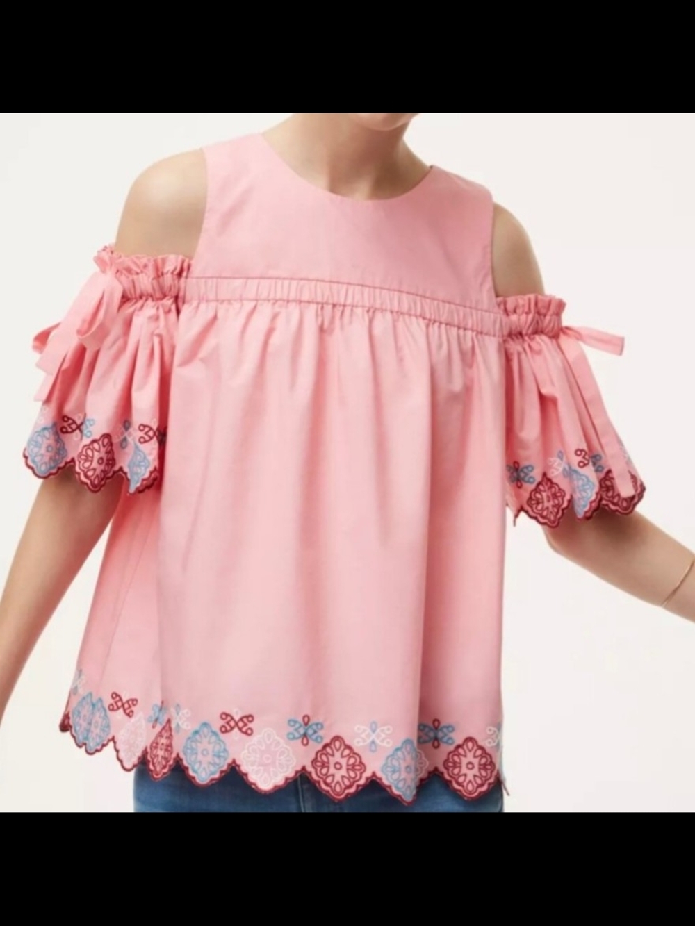 Loft Pink Cold-Shoulder Embroidered Top-Size M